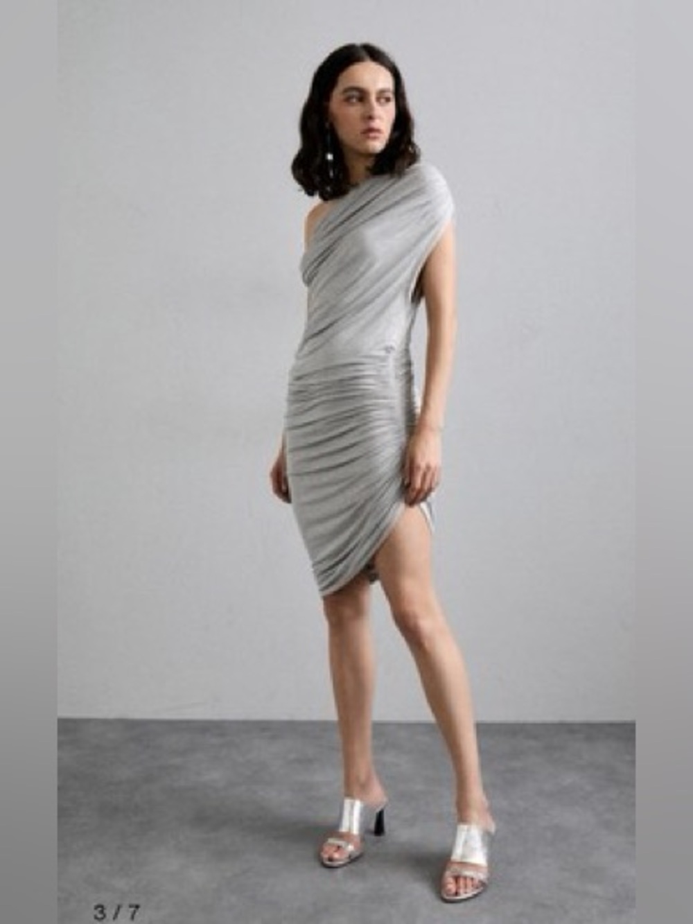 Express silver one-shoulder metallic ruched